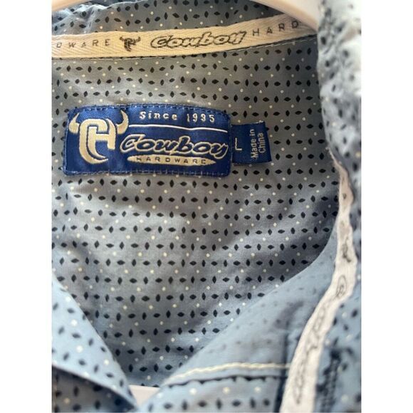 Cowboy Hardware Mens Blue 100% Cotton Short Sleeve Button Up Shirt Size Large - Picture 9 of 12